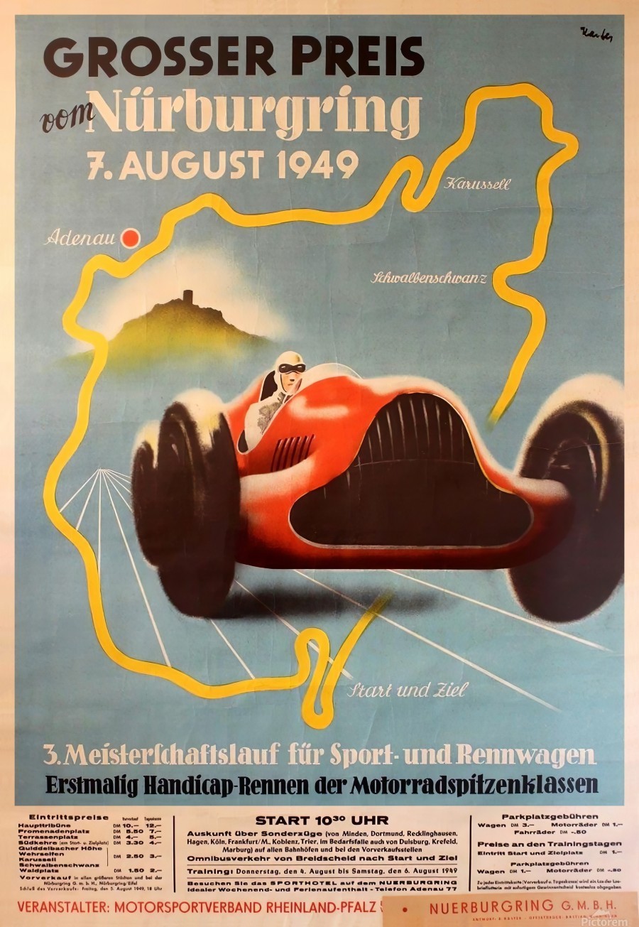Original Vintage Sports Car Racing Poster for the 1949